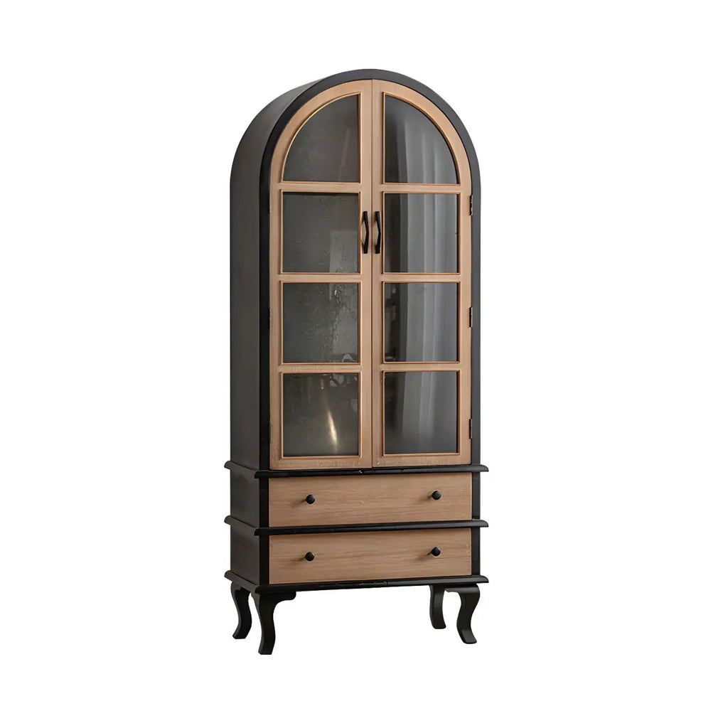 Classic White Arched Glass Doors Wooden Display Cabinet