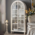 Classic White Arched Glass Doors Wooden Display Cabinet