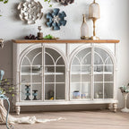 Classic White Arched Glass Doors Wooden Display Cabinet