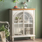 Classic White Arched Glass Doors Wooden Display Cabinet