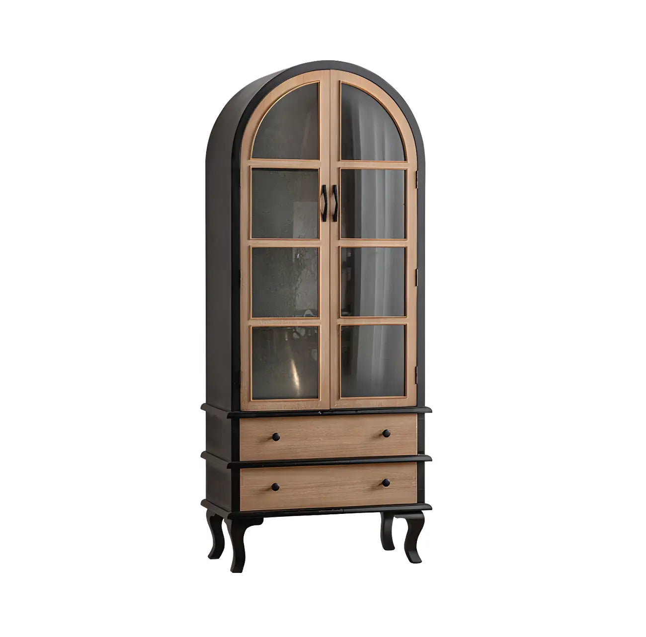 Classic White Arched Glass Doors Wooden Display Cabinet