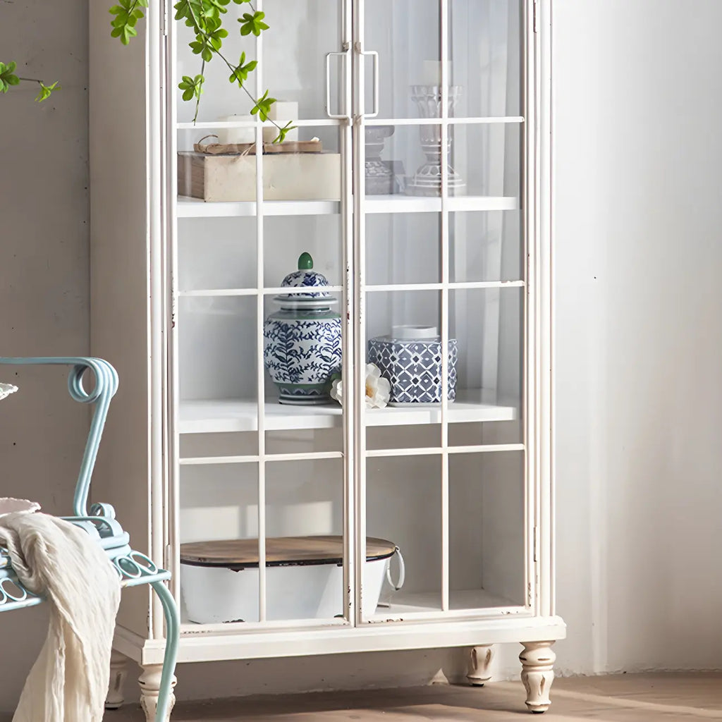 Classic White Arched Glass Doors Wooden Display Cabinet