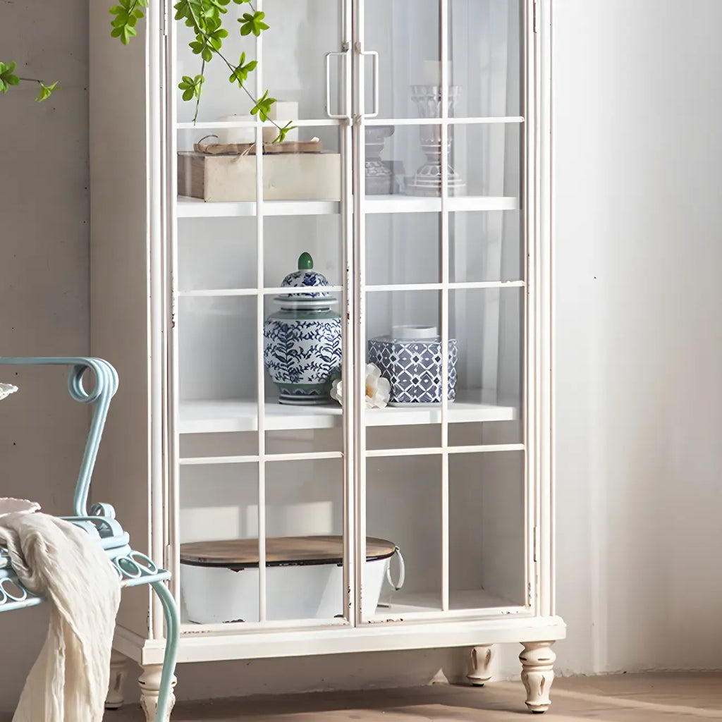 Classic White Arched Glass Doors Wooden Display Cabinet