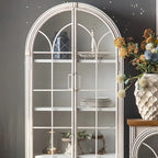 Classic White Arched Glass Doors Wooden Display Cabinet
