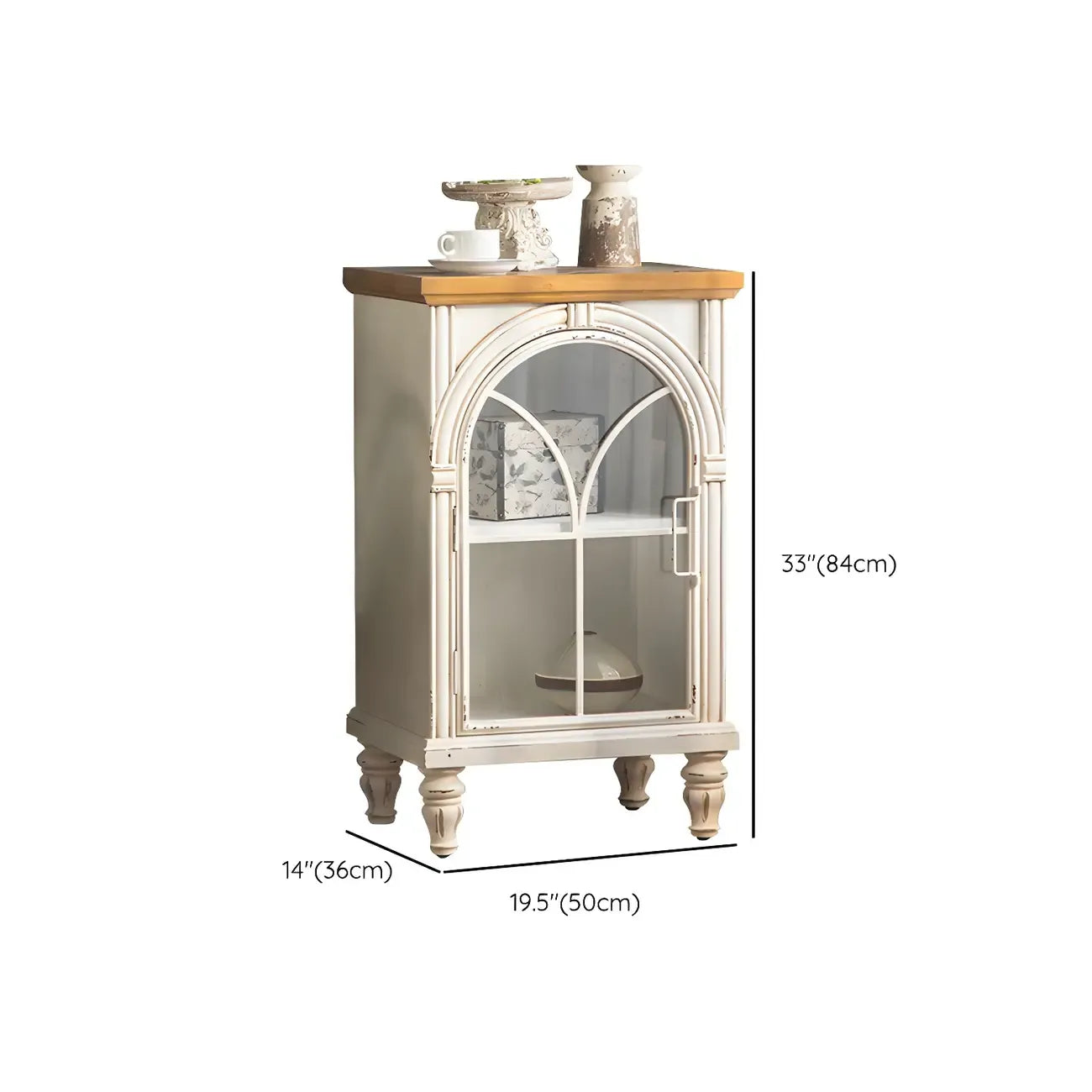 Classic White Arched Glass Doors Wooden Display Cabinet