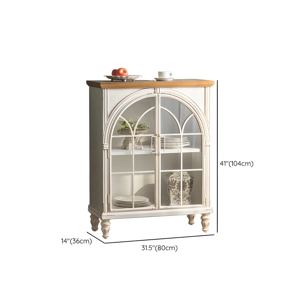 Classic White Arched Glass Doors Wooden Display Cabinet