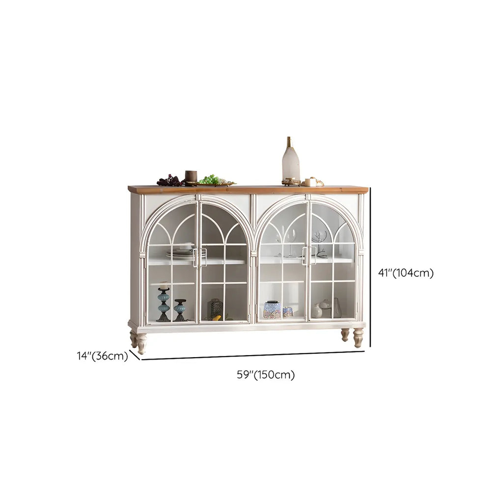 Classic White Arched Glass Doors Wooden Display Cabinet