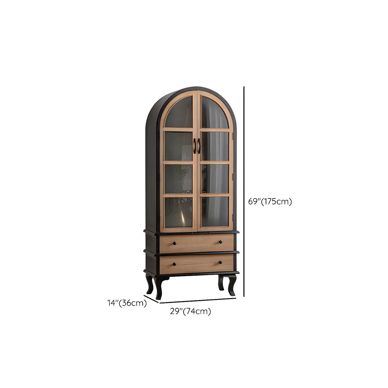 Classic White Arched Glass Doors Wooden Display Cabinet