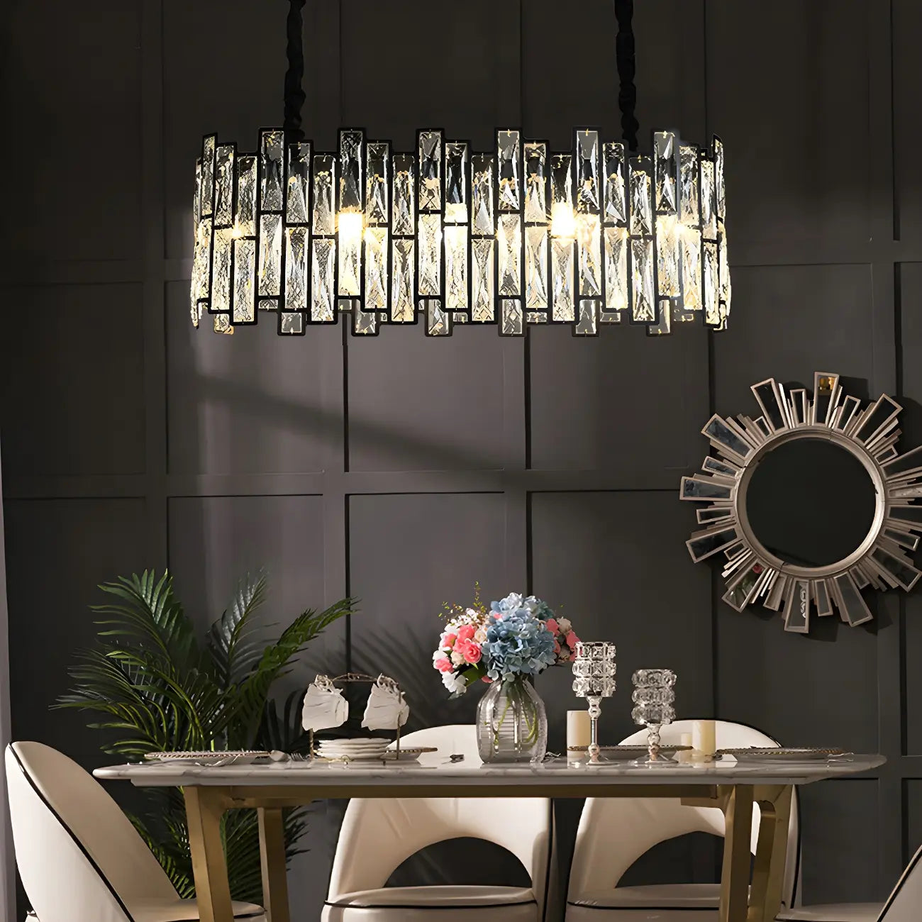 Contemporary Oval Crystal Kitchen Pendant Light