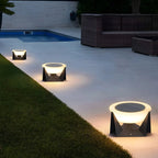 Contemporary Solar Black Metal Round Outdoor Post Lights