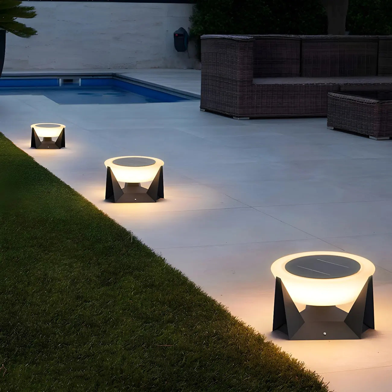 Contemporary Solar Black Metal Round Outdoor Post Lights