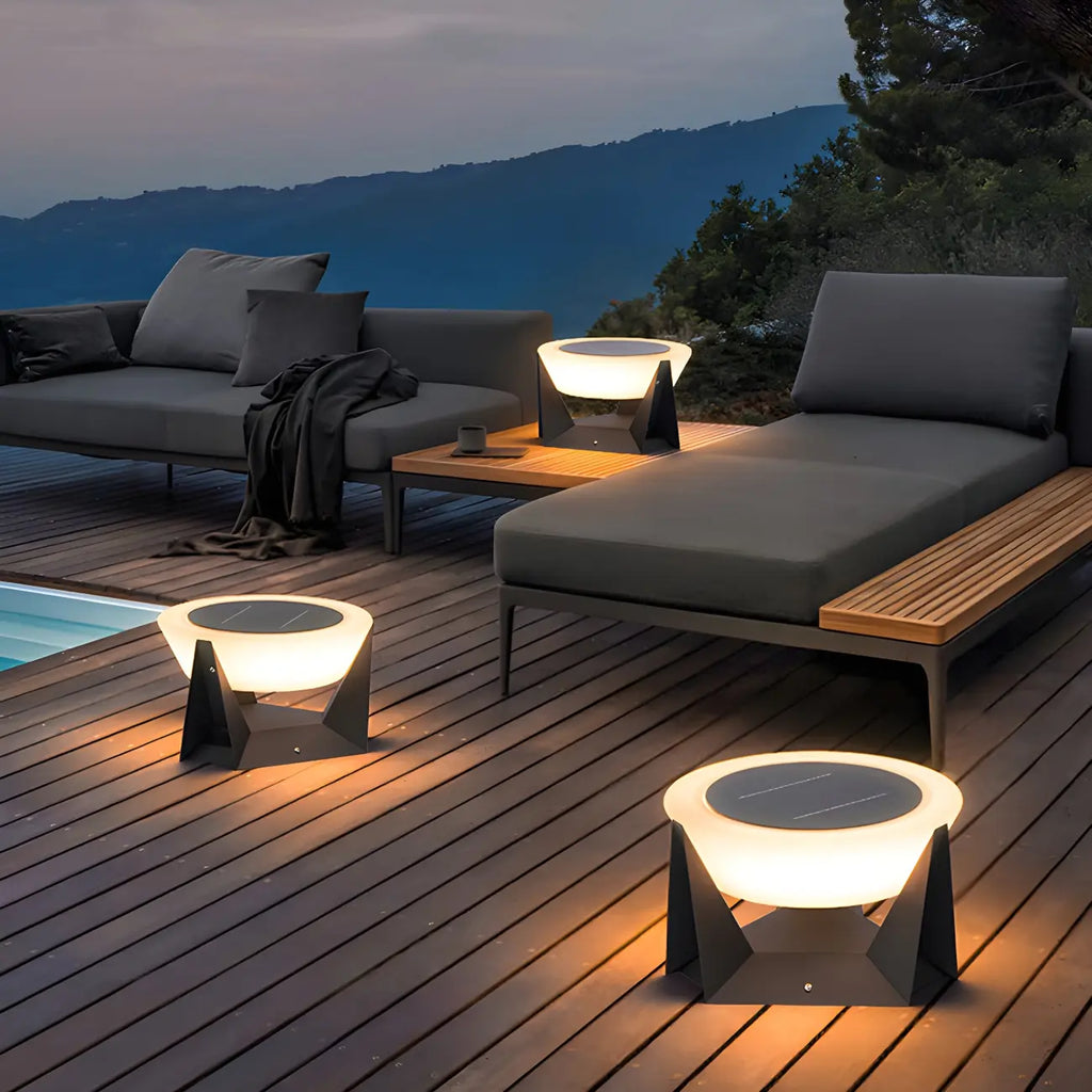 Contemporary Solar Black Metal Round Outdoor Post Lights