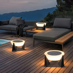 Contemporary Solar Black Metal Round Outdoor Post Lights