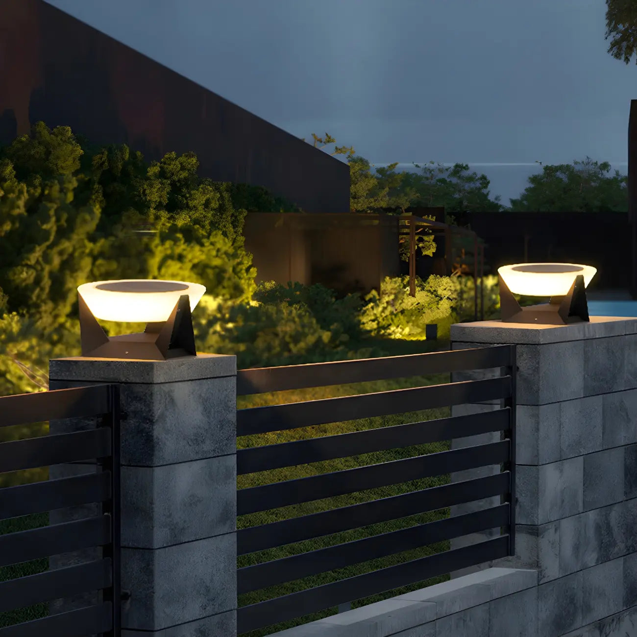 Contemporary Solar Black Metal Round Outdoor Post Lights