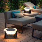 Contemporary Solar Black Metal Round Outdoor Post Lights