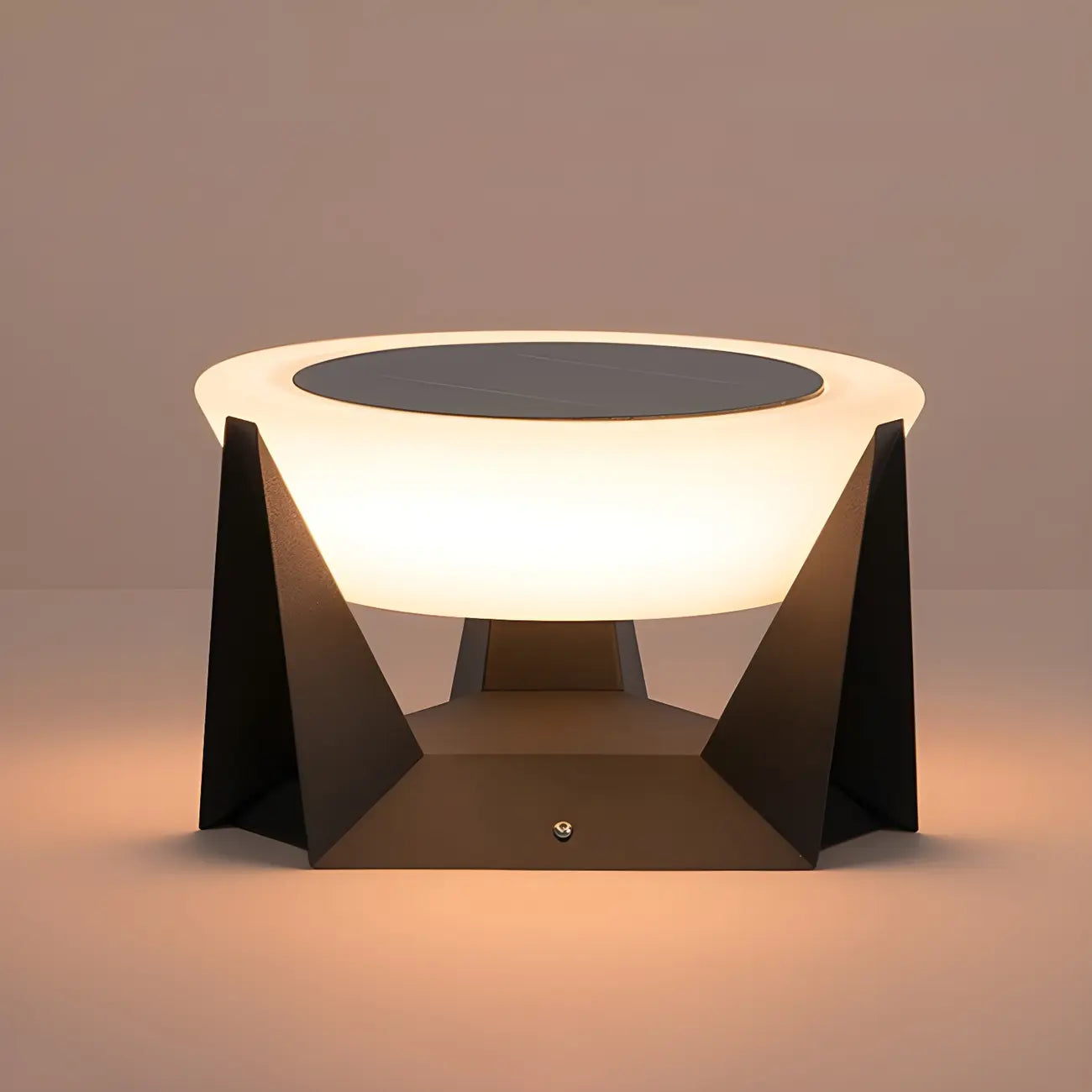 Contemporary Solar Black Metal Round Outdoor Post Lights