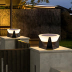 Contemporary Solar Black Metal Round Outdoor Post Lights