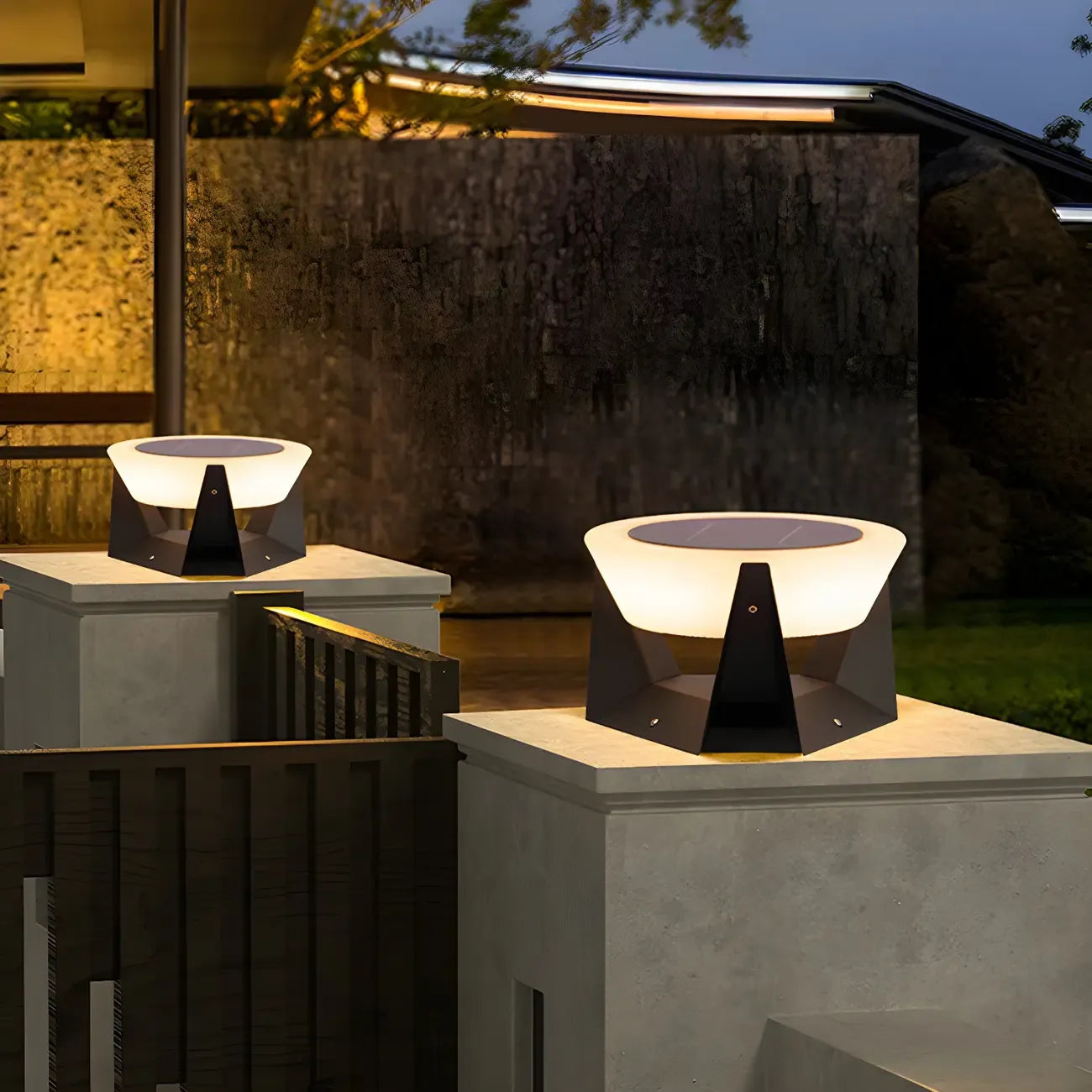Contemporary Solar Black Metal Round Outdoor Post Lights