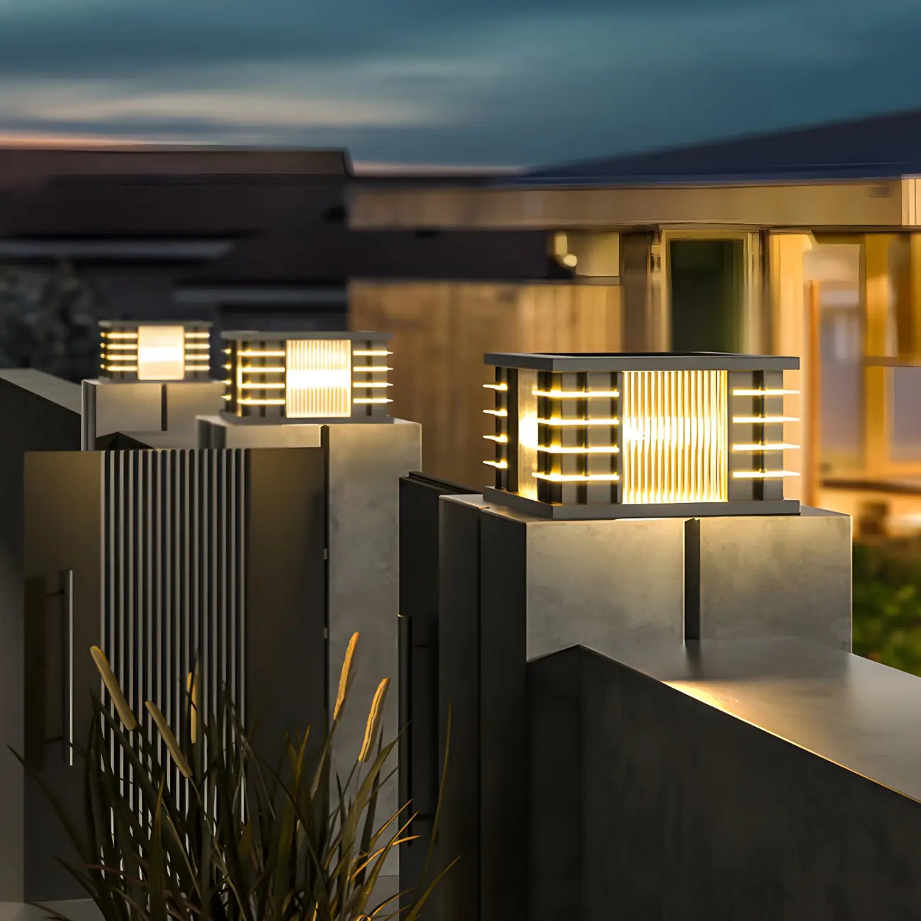 Contemporary Warm Light Square Black Outdoor Post Lights
