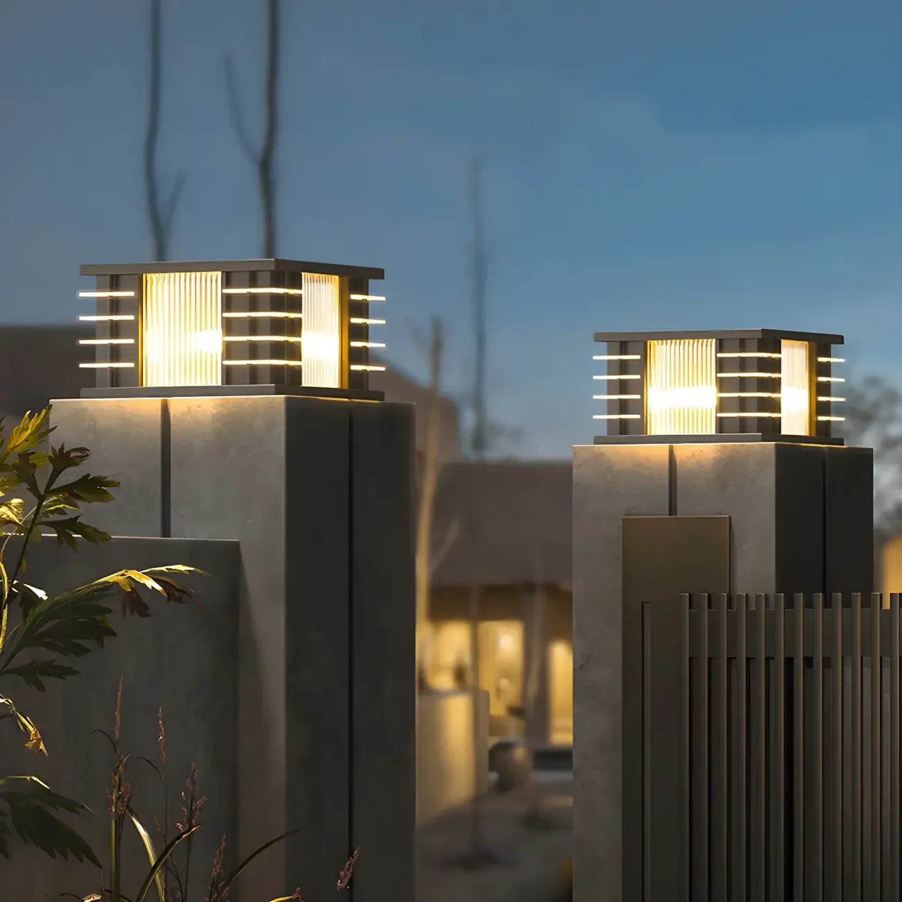 Contemporary Warm Light Square Black Outdoor Post Lights