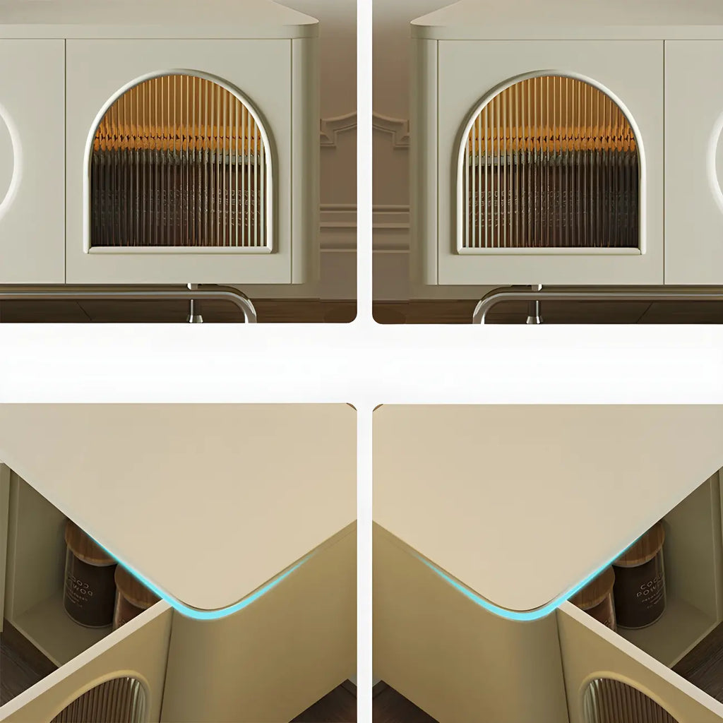 94.5 White Wood Arched Display Niches TV Stand with Cabinets