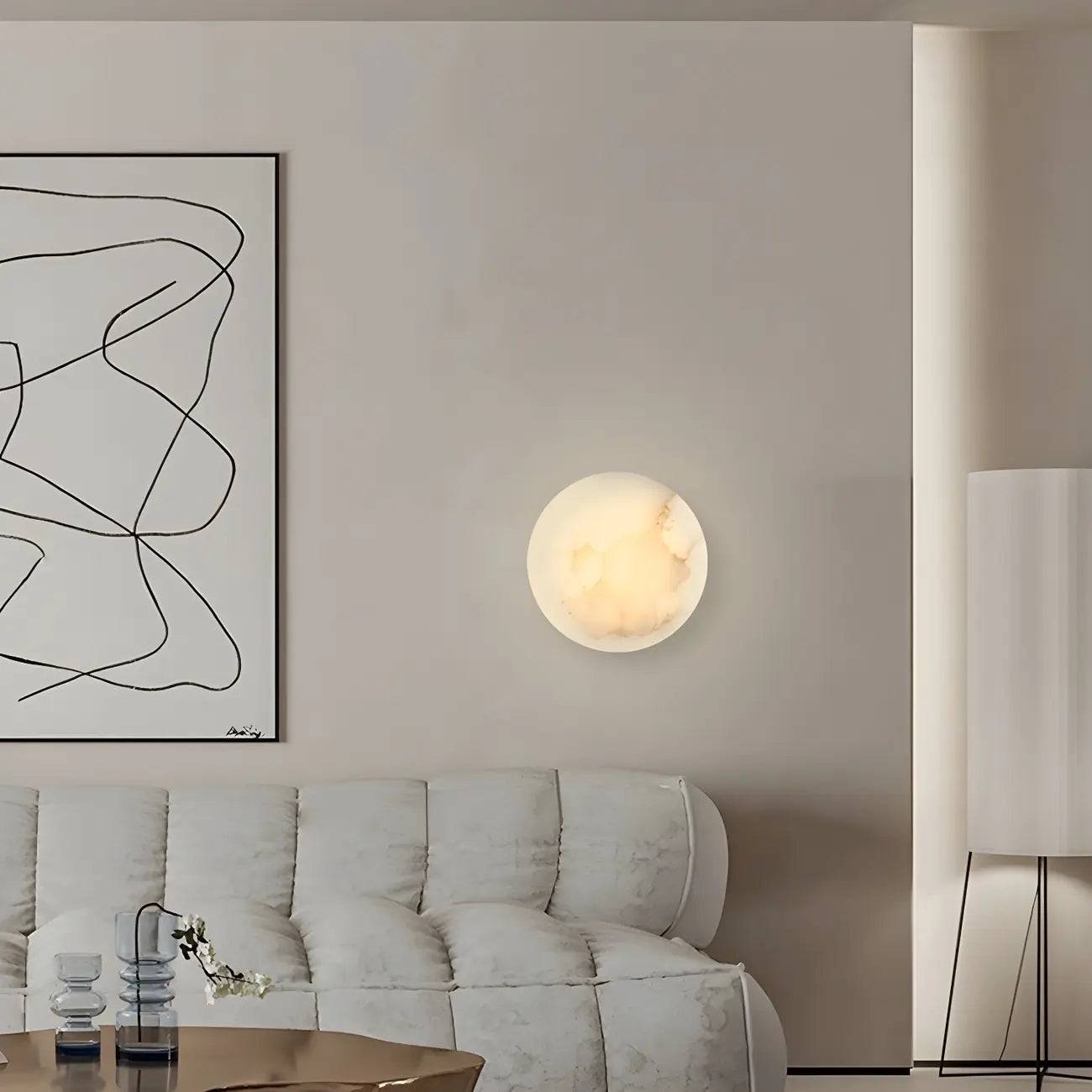 Contemporary LED Round Beige Stone Wall Sconce