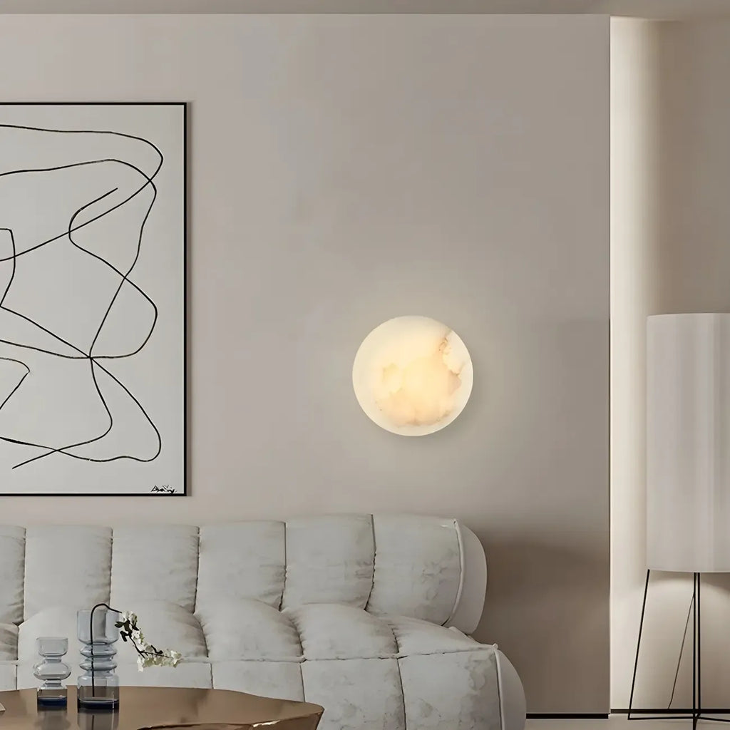 Contemporary LED Round Beige Stone Wall Sconce