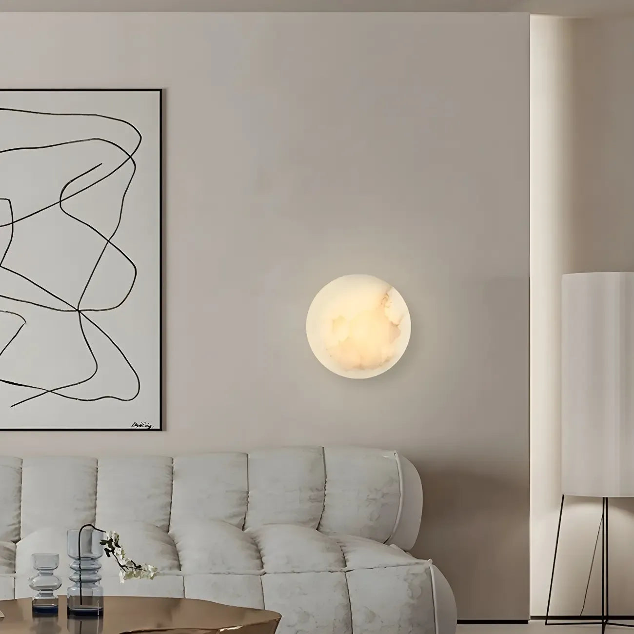Contemporary LED Round Beige Stone Wall Sconce