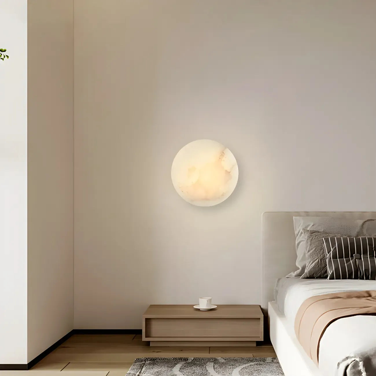 Contemporary LED Round Beige Stone Wall Sconce