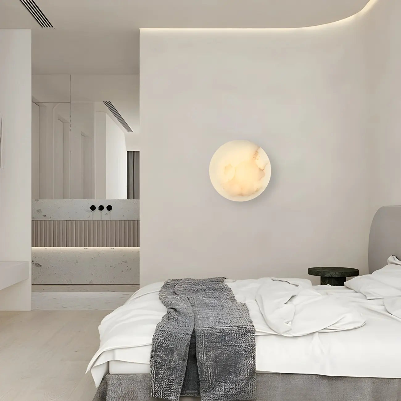 Contemporary LED Round Beige Stone Wall Sconce
