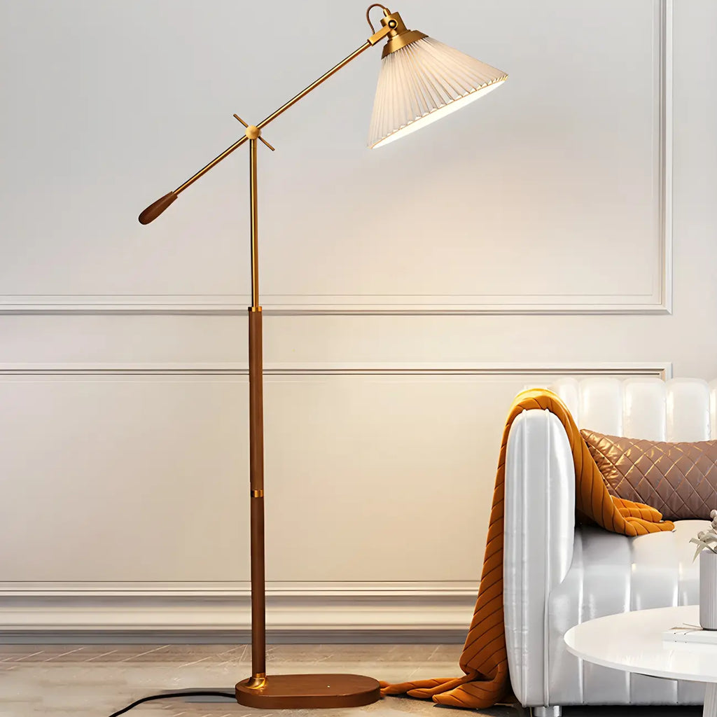 Brown Adjustable Metal Balance Arm Floor Lamp for Living Room