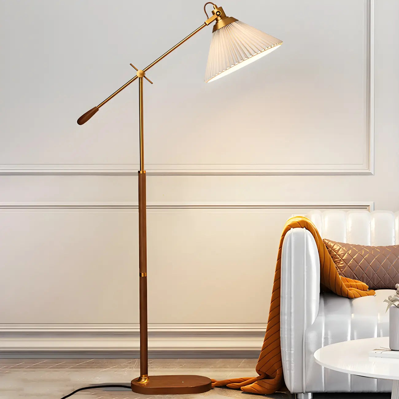 Brown Adjustable Metal Balance Arm Floor Lamp for Living Room