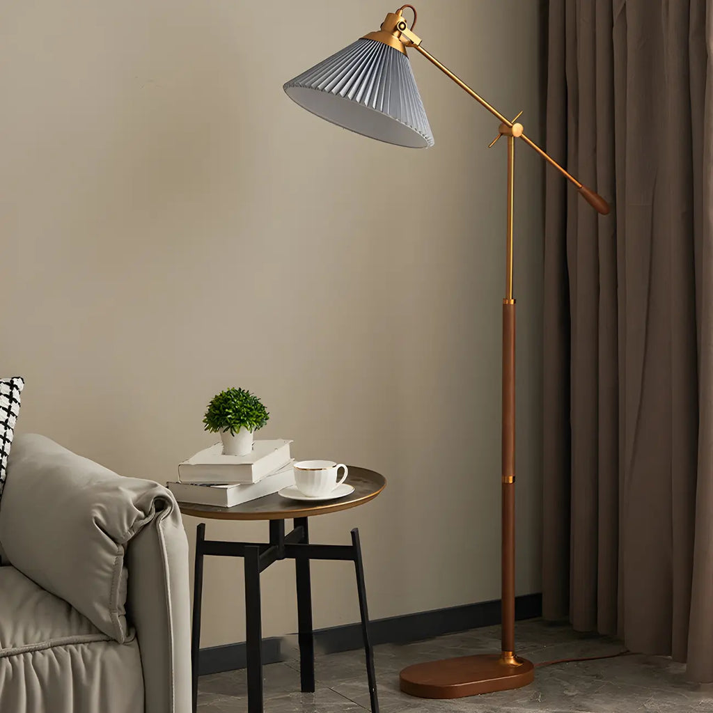 Brown Adjustable Metal Balance Arm Floor Lamp for Living Room