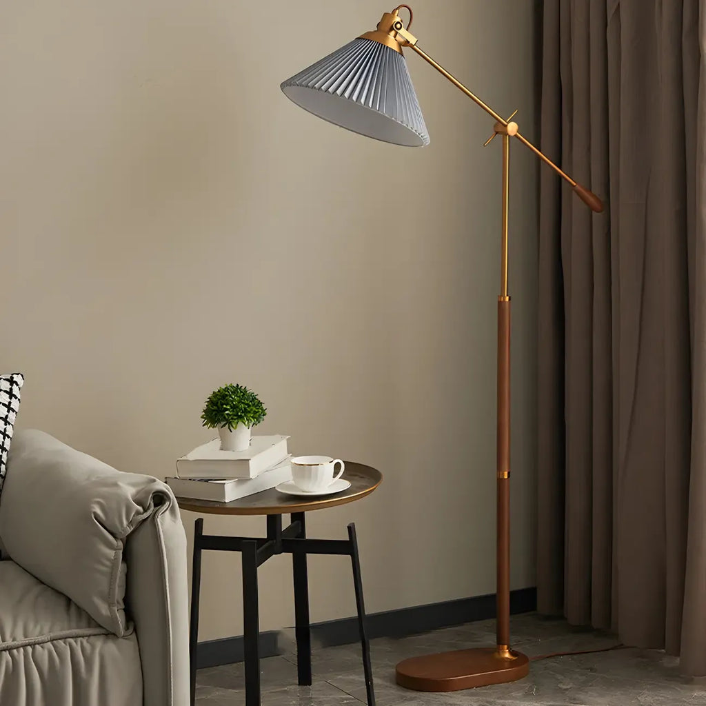 Brown Adjustable Metal Balance Arm Floor Lamp for Living Room