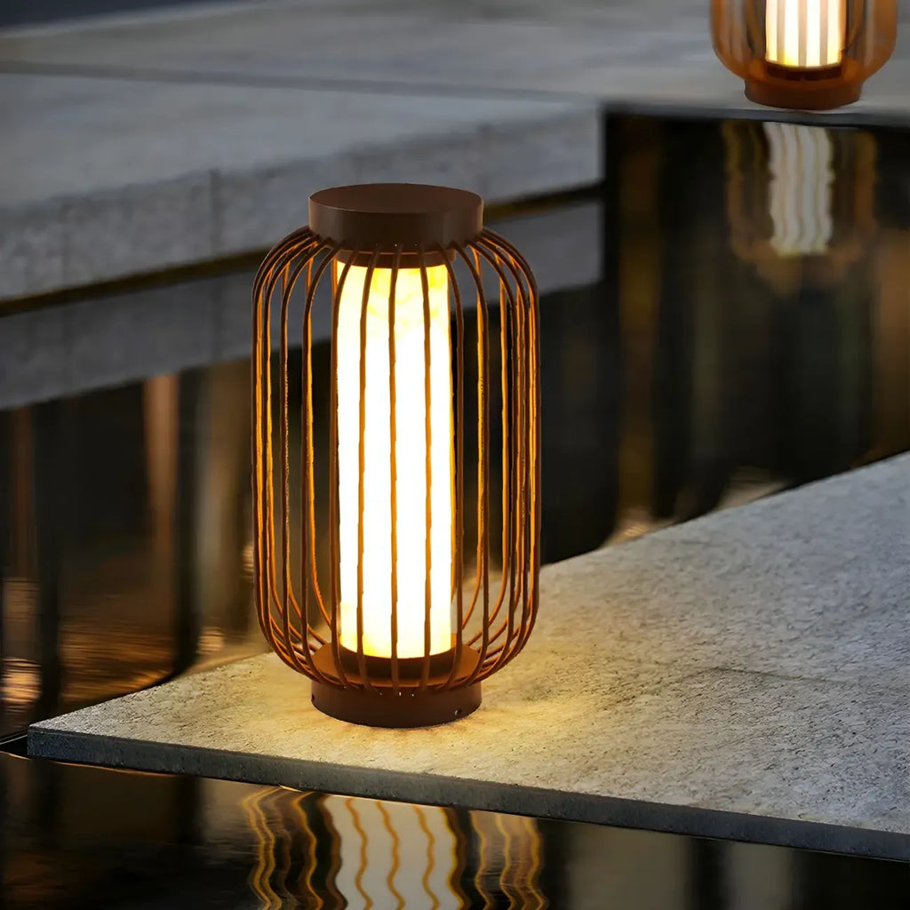 Black Metal Cage Solar Outdoor Post Lights