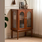 Brown Wood Glass Door Short China Cabinet with Light