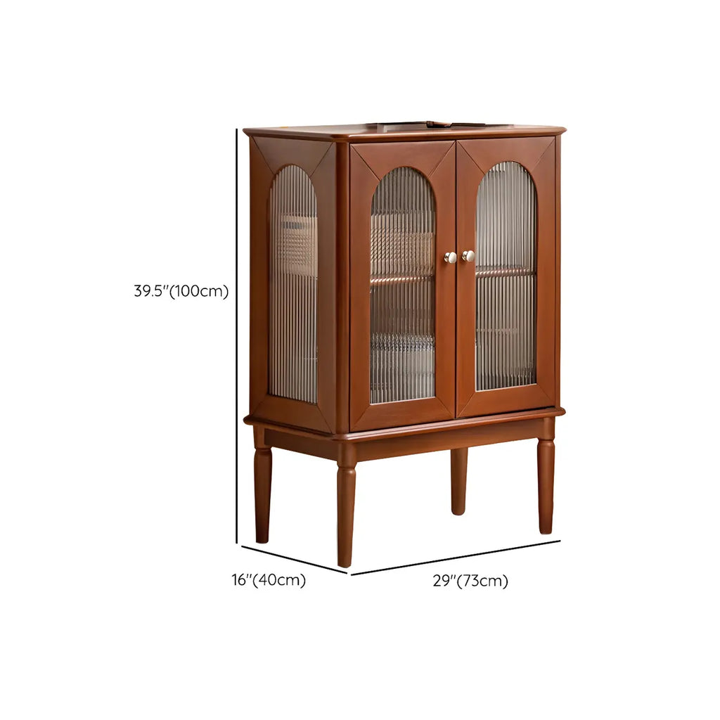 Brown Wood Glass Door Short China Cabinet with Light