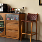 Rustic Reddish Brown Wooden Woven Bar Stool