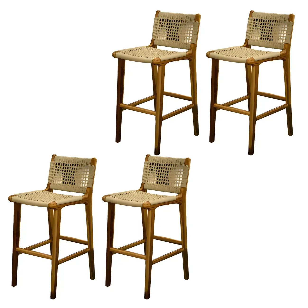 Rustic Reddish Brown Wooden Woven Bar Stool