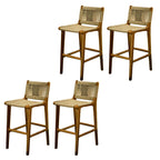 Rustic Reddish Brown Wooden Woven Bar Stool