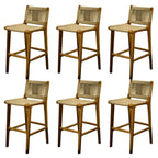 Rustic Reddish Brown Wooden Woven Bar Stool