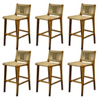 Rustic Reddish Brown Wooden Woven Bar Stool