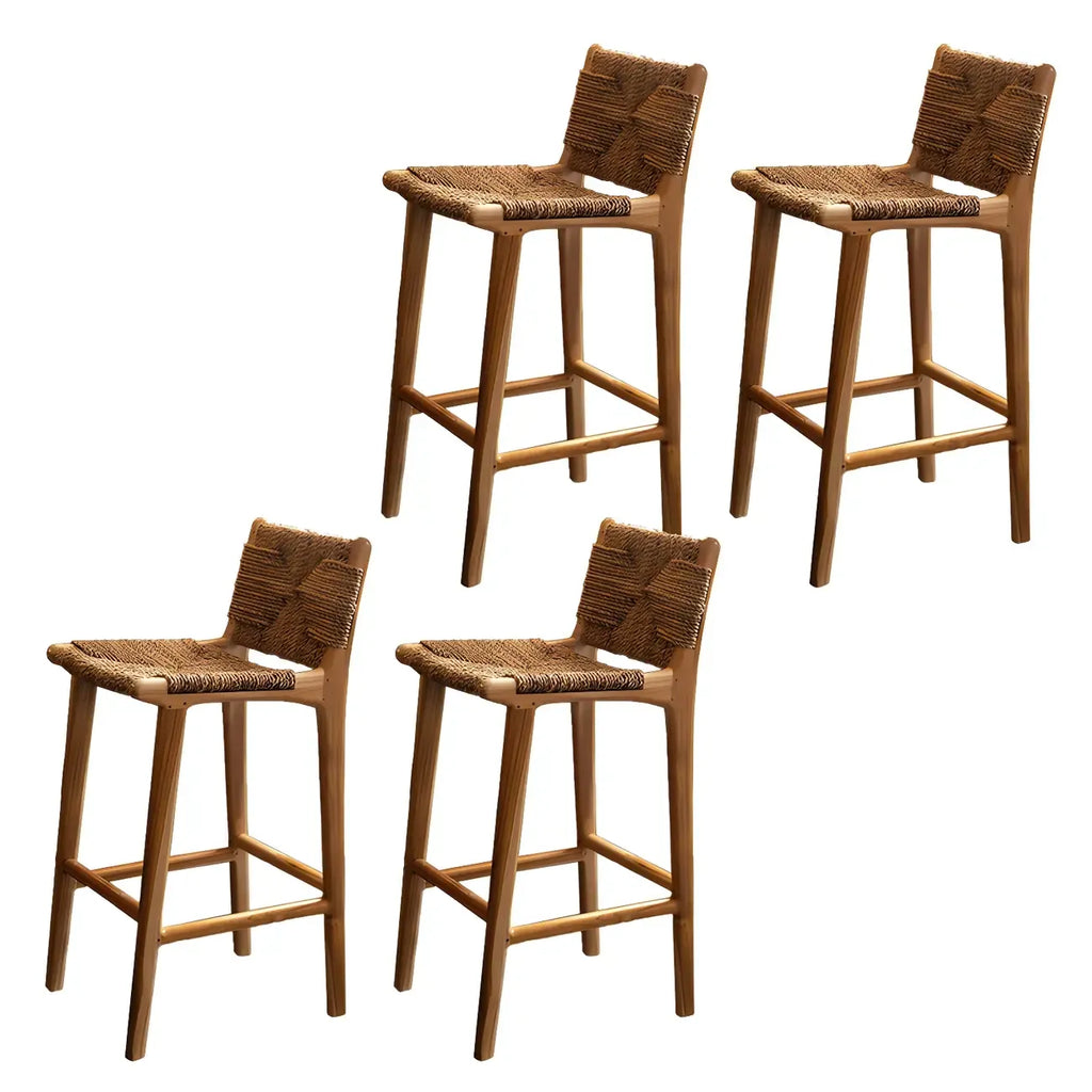 Rustic Reddish Brown Wooden Woven Bar Stool