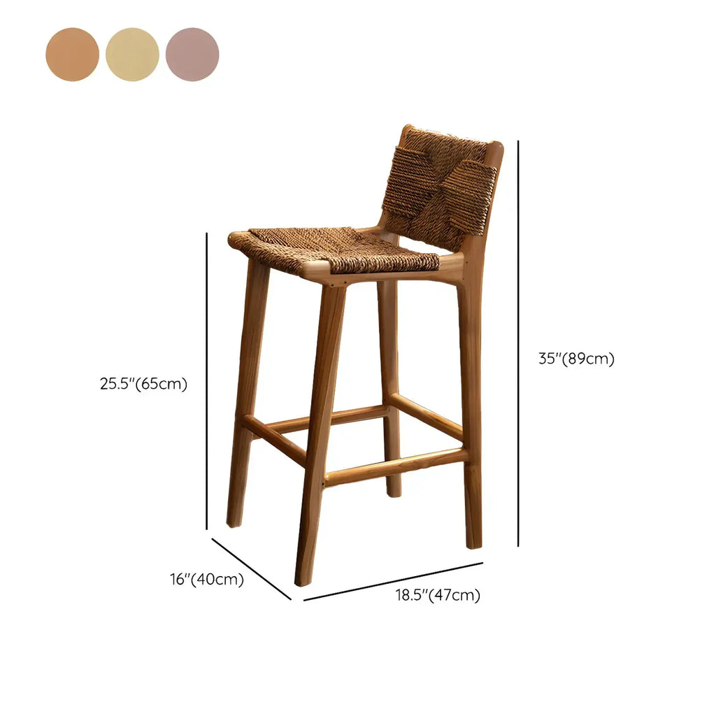 Rustic Reddish Brown Wooden Woven Bar Stool