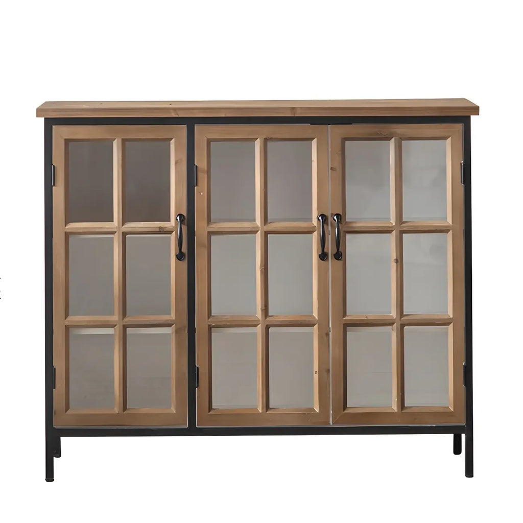 Classic Brown Curved Wooden Glass Door Display Cabinet