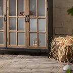 Classic Brown Curved Wooden Glass Door Display Cabinet