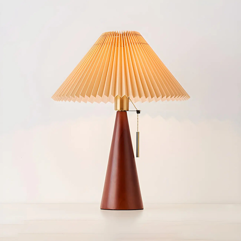 Modern Remote Wood Cone Bedside Table Lamp LED & Fabric