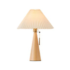 Modern Remote Wood Cone Bedside Table Lamp LED & Fabric