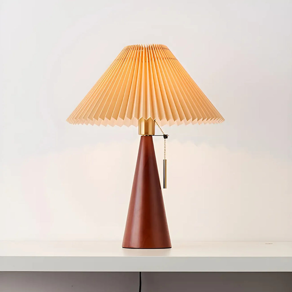 Modern Remote Wood Cone Bedside Table Lamp LED & Fabric
