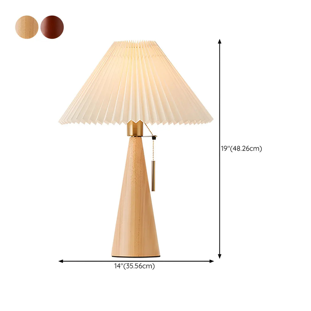 Modern Remote Wood Cone Bedside Table Lamp LED & Fabric